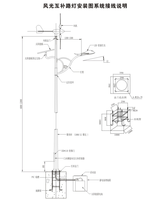 led風(fēng)光互補太陽(yáng)能路燈安裝圖